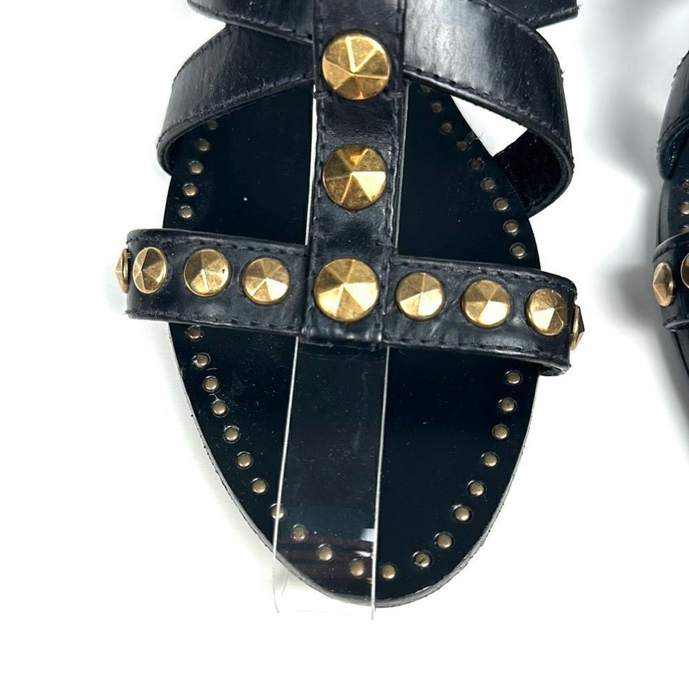Miu Miu Black Leather Studded Gladiator Sandals with Gold Accents - Picture 7 of 14